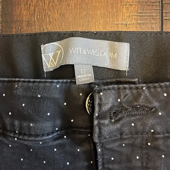 WIT & WISDOM Black w/ White Polka Dot Jeans, size 12 - Picture 2 of 6